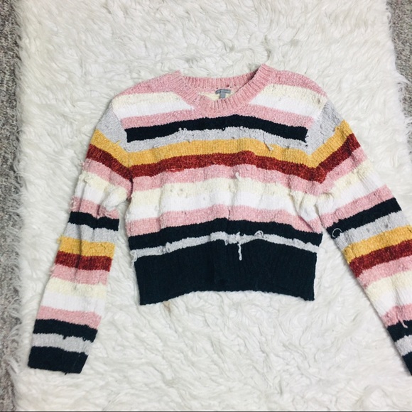Charlotte Russe Distressed Cropped Sweater Striped Multicolor Size Large - Picture 5 of 13